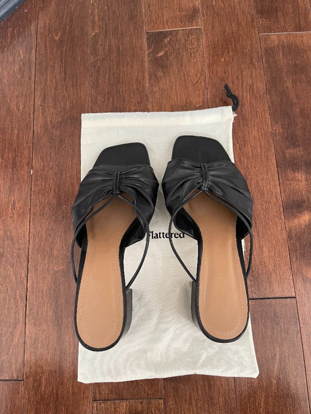 Flattered Black Leather Mule Sandals Square Toe EU 40